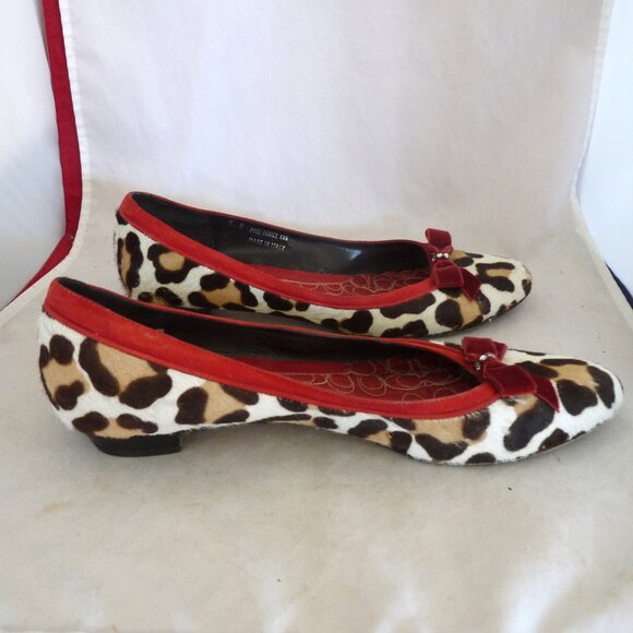 Coach leopard print ballet flats 9M red velvet bow rhynstones - Picture 6 of 7